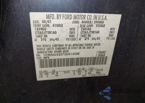 2002 Ford Excursion Limited из США, поврежденный, VIN 1FMNU42S72EA14320